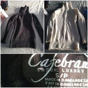 2FOR$30 - 2 Fitted Knit Turtleneck Sweaters- 1, Black, 1 Ecru